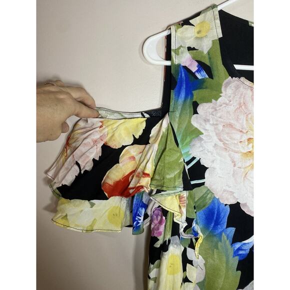 UMGEE Tropical Floral Mini Dress Cold Shoulder Flowy Summer Travel Size MEDIUM - Picture 4 of 8